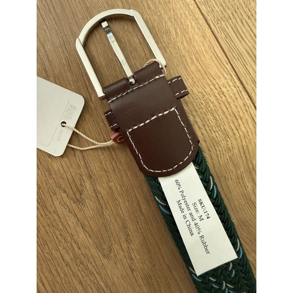 NEW ROOSTAS M NWT The Magazine woven belt green leather blend - Picture 5 of 6